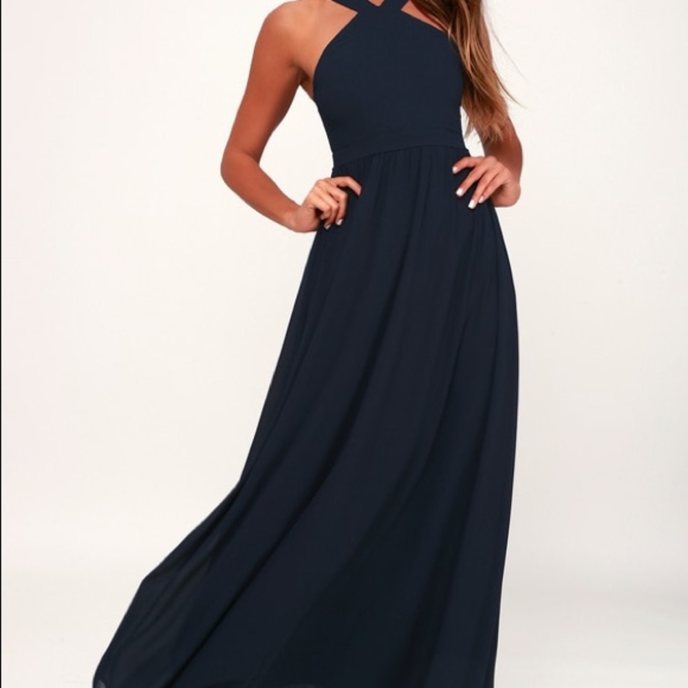 lulus air of romance navy blue maxi dress